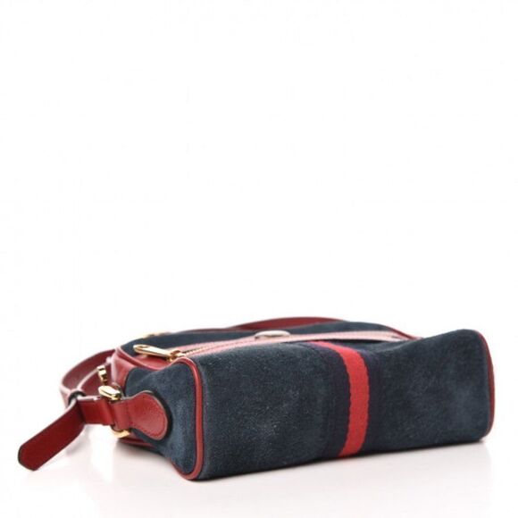 Gucci Suede Calfskin Web Mini Ophidia Shoulder Bag Blue Red - Picture 10 of 10